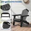 A black Adirondack chair on a wooden deck, with close-up insets highlighting product details. Anteprima dell’immagine prodotto