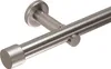 A close-up, studio shot of a silver curtain rod with a mounting bracket and end cap. Produktbild-Vorschau