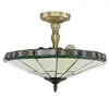 Plafoniera stile Tiffany "New York" ottone crema verde Anteprima dell’immagine prodotto 3