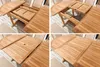 A collage of four images showing a wooden garden table being extended and closed. Produktbild-Vorschau