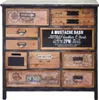 A multi-drawer cabinet with various decorative fronts, including a chalkboard invitation. Podgląd zdjęcia produktu