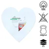 A heart-shaped canvas panel with product information and icons. Produktbild-Vorschau