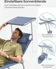 A man is relaxing on a blue lounge chair with an adjustable sunshade. Produktbild-Vorschau