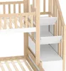 A close-up view of the side of a wooden bunk bed with white storage drawers built into the stairs. Anteprima dell’immagine prodotto