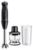 A black Braun hand blender with its accessories, including a chopper and a measuring cup, displayed against a white background. Anteprima dell’immagine prodotto