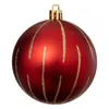 A single red Christmas ornament with gold glitter stripes and a gold cap, isolated on a white background. Produktbild-Vorschau