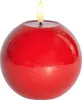 A red spherical candle with a lit LED flame. Produktbild-Vorschau