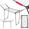 Multiple views of a black and red foldable clothes drying rack against a white background. Produktbild-Vorschau