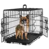 A small dog is inside a black wire dog crate. Produktbild-Vorschau