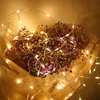 A bouquet of purple flowers wrapped in white paper, illuminated by a string of warm white fairy lights. Náhled obrázku produktu