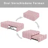 A pink sofa bed is shown in three different configurations, with arrows indicating the transformation between them. The text 'Drei Verschiedene Formen' (Three Different Shapes) is at the top. Produktbild-Vorschau