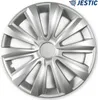 A silver wheel cover is shown against a white background. Produktbild-Vorschau