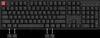 A top-down view of a black mechanical keyboard with a red escape key. Produktbild-Vorschau
