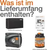 A collage of items included in a product package, with text explaining what is included. Produktbild-Vorschau