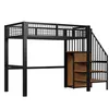 A black metal loft bed with wooden shelves and stairs, shown against a white background. Anteprima dell’immagine prodotto