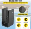 A black steel bracket is shown in the foreground, with a blurred background of a wooden structure. Text overlays highlight product features. Podgląd zdjęcia produktu