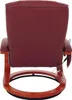The back view of a red massage chair with a wooden base. Produktbild-Vorschau