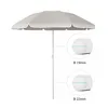 A light gray umbrella with a white trim is shown against a white background. Two circular insets on the right side of the image show close-ups of the umbrella pole with measurements indicated. Produktbild-Vorschau