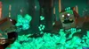Two blocky characters are surrounded by glowing green dollar bills in a dark, murky environment. Produktbild-Vorschau