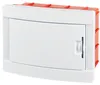 A white electrical distribution box with an orange back panel and a white door with a small handle. Produktbild-Vorschau