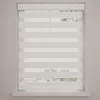 A white roller blind with alternating transparent and opaque stripes, mounted on a window. Produktbild-Vorschau