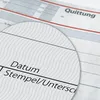 A close-up view of a receipt with German text indicating fields for date and stamp/signature. Anteprima dell’immagine prodotto