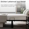 A metal bed frame with a white mattress and bedding, set in a bedroom with blinds and a nightstand. Voir les images du produit
