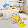 A child is playing on a wooden indoor climbing frame with a slide, net, and ladder. Náhled obrázku produktu