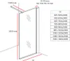 A diagram showing the dimensions of a shower screen, with a table of sizes. Produktbild-Vorschau