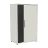 A two-door cabinet with a vertical black panel on the left door and a silver handle. Náhled obrázku produktu