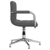 A side view of a dark gray fabric office chair with a chrome base and armrests, isolated on a white background. Produktbild-Vorschau
