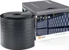 A roll of dark gray PVC screening strip is shown next to its packaging box, which features an image of a fence with the screening installed. Produktbild-Vorschau