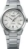 A close-up studio shot of a silver Casio Edifice automatic watch with a white mother-of-pearl dial. Produktbild-Vorschau