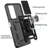An exploded view of a black phone case with labels pointing to its different components. Produktbild-Vorschau