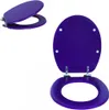 A purple toilet seat and lid are shown against a white background. The seat is open, revealing the underside of the lid and the seat itself. The hinges are visible and appear to be made of metal. Produktbild-Vorschau