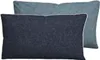 Two pillows are shown, one in front of the other. The front pillow is dark blue, and the back pillow is a lighter blue. Both pillows have a white trim around the edges. Produktbild-Vorschau