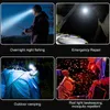 Collage of four images showing different uses of a headlamp: night fishing, emergency car repair, camping, and beekeeping. Náhľad obrázku produktu