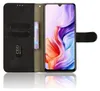 A black flip wallet case for a smartphone, open to reveal the phone screen displaying a colorful abstract wallpaper. The inside of the case has card slots and a logo. Anteprima dell’immagine prodotto