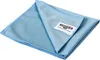 A folded blue microfiber cleaning cloth with a white label attached. Voir les images du produit