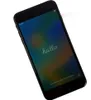 A black iPhone 8 Plus is shown at an angle on a white background. The screen displays a welcome message in German. Produktbild-Vorschau