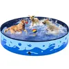 Three dogs playing in a blue inflatable pool with a ball. Produktbild-Vorschau