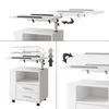 Collage of images showing a white rolling nightstand with adjustable height and tilt features. Anteprima dell’immagine prodotto