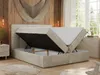 A bedroom scene with a bed that has its storage compartment open, revealing the mattress and storage space. Produktbild-Vorschau