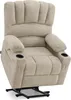 A beige fabric recliner chair with a lift assist mechanism. Produktbild-Vorschau