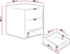 A diagram of a nightstand with dimensions and a separate diagram of a drawer with dimensions. Náhľad obrázku produktu