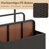 A close-up view of a brown and black rattan storage basket, with text overlay highlighting its features. Podgląd zdjęcia produktu