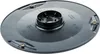 The underside of a black, circular lawnmower blade disc with a central hub and three mounting points. Produktbild-Vorschau