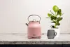 A pink kettle, a gray mug, and a potted plant are arranged on a marble countertop against a white brick wall. Produktbild-Vorschau