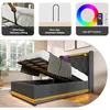 A bed with its storage compartment open, showing lifting mechanism and LED lighting. Produktbild-Vorschau