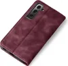 A burgundy flip cover phone case is shown on a white background. Produktbild-Vorschau